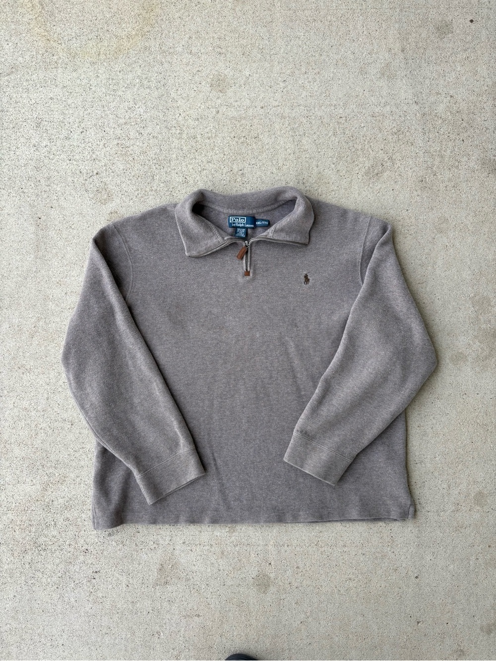 Vintage 90s Polo Ralph Lauren Quarter Zip Sweatshirt Tan Pony XXL 27x27 Boxy